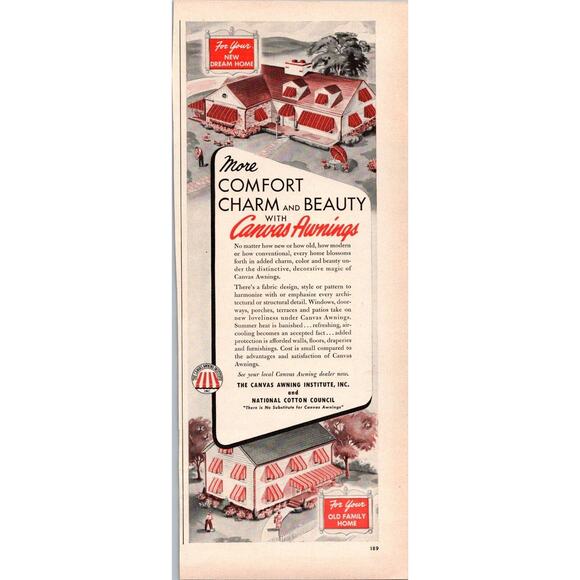 Vtg Print Ad Canvas Awning Institute & National Cotton Council Comfort Beauty - Picture 1 of 2